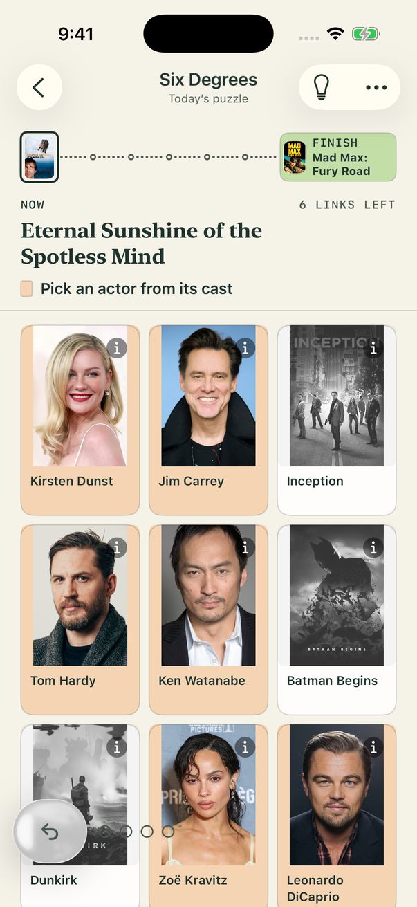 Six Degrees in the Callback app